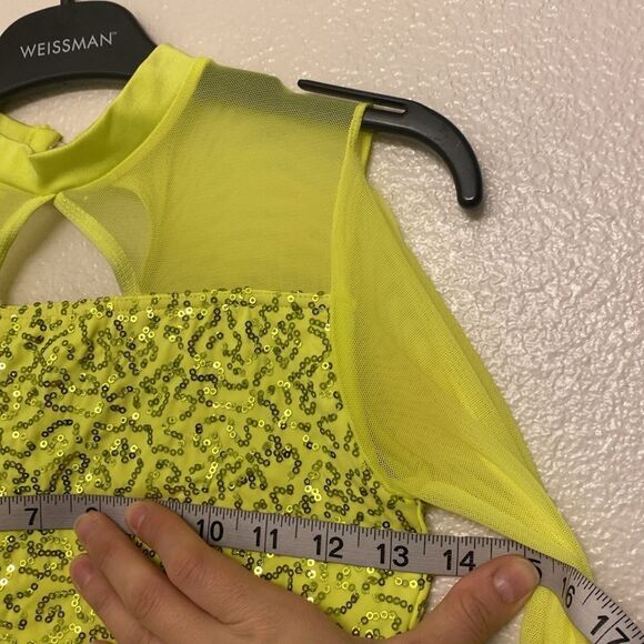 WEISSMAN Dance Costume Poet neon yellow sequin All I Am 11714 LC-large child - Picture 5 of 11
